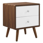 Modway Transmit 2-Drawer Nightstand - Walnut White-Mid-Century Style Nightstand