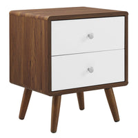 Modway Transmit 2-Drawer Nightstand - Walnut White-Mid-Century Style Nightstand
