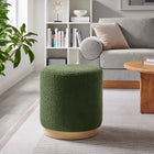 Modway Tilden 16" Round Sherpa Upholstered Ottoman - Moss Green/Natural-Rubberwood Plinth Base