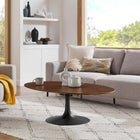 Modway Lippa 48" Oval Wood Coffee Table - Black Walnut-Chip-Resistant Metal Pedestal Base