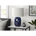 Monarch Specialties 26" H Contemporary Table Lamp - Blue Ceramic / Ivory / Cream Shade-Topped with a luxurious linen-blend ivory fabric shade, this decorative lamp casts a warm and inviting ambiance, making it an ideal accent piece for your end or side table or nightstand