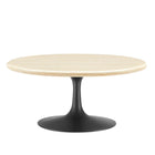 Modway Lippa 36" Round Faux Travertine Coffee Table - Black Travertine-Artificial Travertine