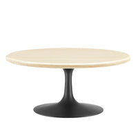 Modway Lippa 36" Round Faux Travertine Coffee Table - Black Travertine-Artificial Travertine