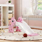 Qaba 3 in 1 Kids Slide with Climber and Basketball Hoop - Pink-Cute giraffe design sparks children's imaginations and creativity 