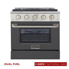 Kucht 30" KDF Series Pro Style Natural Gas Dual Fuel Range - Stainless Steel/Cement Grey-Dual bake elements deliver powerful performance: 3,000 watts (base) and 850 watts (top), with a 3,500-watt broiler for intense top heat