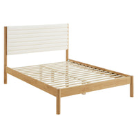 Modway Olea Channel Tufted Boucle Solid Wood Queen Platform Bed - Feather Oak-Channel Tufted Boucle Upholstered Headboard