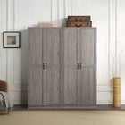 Manhattan Comfort Hopkins 59.22" 2-Piece Modern 14-Shelf Storage Closet - Grey-Vertical Rectangular Geometric Door Design with Black Metal Pull Handles