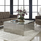 Modway Gridiron Coffee Table - Silver-Tempered Glass Top