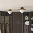 Hudson&Canal Alvia 14.5" Wide Semi Flush Mount with Metal/Glass Shade - Brass/White-Rated for one 60W incandescent bulb - 9W LED bulb, 13W fluorescent (CFL) bulb, or 9W self-ballasted LED bulb, E26-base bulb, Bulb not included