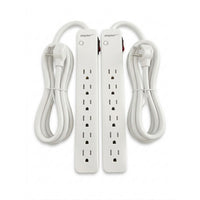 Staples Tech 600J 6 Outlet Surge Protector - 2.5' Cable - White - 2 Pack-Includes 2 surge protectors per pack for added value and convenience