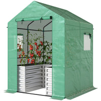 Outsunny Greenhouse with Raised Garden Bed - Green- 2-in-1 design offers both planting space and a suitable setting
 