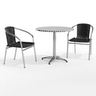 31.5'' Round Aluminum Indoor-Outdoor Table with 2 Black Rattan Chairs (TLH-ALUM-32RD-020BKCHR2-GG)-Indoor Outdoor Sets