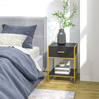 HOMCOM Nightstand with Drawer and Shelf - Black - Set of 2-Made of MDF board and steel structure makes, they are resistant and easy to maintain