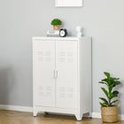 HOMCOM Metal Storage Cabinet with 2 Louvered Doors, Adjustable Shelves - White-Crafted from sleek metal to give a locker style look