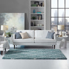 Modway Toryn Diamond Lattice Shag Area Rug - 5 ft W x 8 ft L - Aqua Blue/Ivory-Gripping Jute Fabric Underside 