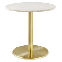 Modway Viva Round White Marble Side Table - Brass White-White Marble Tabletop