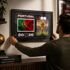 Frameworth Official FIFA World Cup 2026 Portugal Flag & Trophy Framed Print - 15" x 24"-Finished size 15" x 24", a vertical framed print sized for living rooms, offices, fan caves and sports rooms.