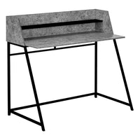 Monarch Specialties 7550 48" Computer Desk - Grey Stone-Look/Black Metal-Computer desk in a grey stone-look finish featuring a small hutch with 1 long shelf in a black finish
