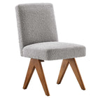 Modway Lyra Boucle Fabric Dining Room Side Chair - Light Grey - 2 Pack-Non-Marking Feet