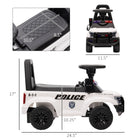 Aosom Kids Sliding Ride-On Police Car with Under Seat Storage - White-Playfully using a megaphone 