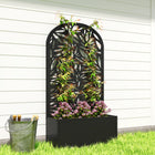 Outsunny Metal Raised Planter Box with 44.5" H Trellis - 24" L x 9" W - Small Leaf Cut-Outs-Can be mounted on the wall or used freestanding for versatility 
