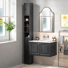Kleankin Bathroom Storage Cabinet with Shelves and Toilet Paper Holder - Black Wood Grain-Geometric lines pattern on the door panels bring modern charming