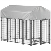 PawHut Dog Kennel, Welded Wire Heavy Duty Dog Run - 8' L x 4' W x 6' H - Silver H-Spacious room for dogs to play or rest