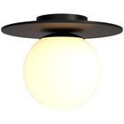 Hudson&Canal Amma 12" Wide Flush Mount with Glass Shade - Blackened Bronze/White-Paired with a white drum glass shade