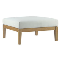 Modway Bayport Outdoor Patio Teak Ottoman - Natural/White-Outdoor teak ottoman