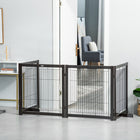 PawHut Wooden Pet Fence with Support Feet - Coffee-Two removable feet and anti-slip pads for added stability 