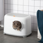 PawHut Open Top Kitty Pan Cat Litter Box with Anti-Sand Tunnel - White-Litter scoop included AND openable top FOR Easy AND fast cleaning
