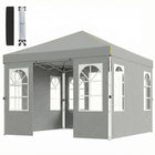Outsunny 9.6 ft W x 9.6 ft L Pop Up Canopy Tent with 4 Sidewalls - 1-Button Push - Light Grey-UPF50+ 210D Oxford fabric with silver coating for excellent sun protection