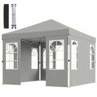 Outsunny 9.6 ft W x 9.6 ft L Pop Up Canopy Tent with 4 Sidewalls - 1-Button Push - Light Grey-UPF50+ 210D Oxford fabric with silver coating for excellent sun protection