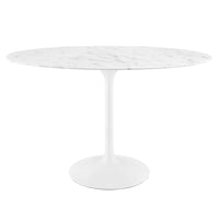 Modway Lippa 48" Oval Faux Marble Dining Table - White-Oval-Shaped Artificial Marble Top