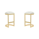 Manhattan Comfort Aura 16.54" Modern Faux Leather Upholstered Bar Stool- White and Polished Brass - 2 Pack-Modern Backless Barstool Perfect for Elegant Bar and Kitchen Use. Set of 2
