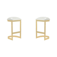 Manhattan Comfort Aura 16.54" Modern Faux Leather Upholstered Bar Stool- White and Polished Brass - 2 Pack-Modern Backless Barstool Perfect for Elegant Bar and Kitchen Use. Set of 2
