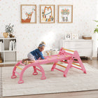 Qaba 7-in-1 Wooden Pikler Triangle Set with Arch, Ramp and Ladder - Pink-Features unique support feet on the triangle, promting stability during active play 