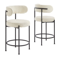 Modway Albie Boucle Fabric Counter Stools - Ivory/Black - 2 Pack-Modern Counter Stools - Set of 2