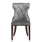 Manhattan Comfort Reine 19.7" Traditional Velvet Upholstered Dining Chairs - Grey and Walnut - Set of 2-Elegant Diamond Stitching
