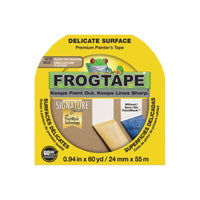 FrogTape Delicate Surface Painter's Tape, 0.94" x 60 yd, Yellow-Low adhesion painters tape designed for use on freshly painted surfaces (more than 24 hours old), faux finishes, primed wallboard, primed wallpaper