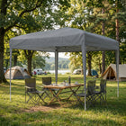 Outsunny 10 ft W x 10 ft L Folding Pop Up Tent Canopy Outdoor Gazebo - Grey-4 pull ropes and 8 ground nails ensure stable fixation on ground