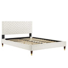 Modway Leah Chevron Tufted Performance Velvet Full Platform Bed with Wood Legs and Gold Metal Sleeves - White-Full Platform Bed