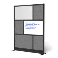 Luxor Modular Wall with Whiteboard - 53" W x 70" H - Segmented Black Frame, Frosted Acrylic, Cool Grey PET-Creates semi permanent privacy in shared spaces