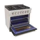 Kucht 36" KFX-X Series Pro Style Propane Gas Range - Stainless Steel/Olive Green-Product dimensions 27.75" L x 36" W x 36" H
