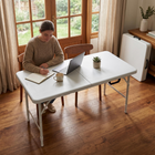 Homy Casa 4 ft Portable Folding Table with 4 adjustable Heights Indoor & Outdoor for Camping - White-The waterproof surface wipes clean after use