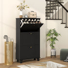 HOMCOM Modern Shoe Cabinet with 3 Flip Drawers for 12 Pairs - Black-Three flip drawers store up to 12 pairs of shoes