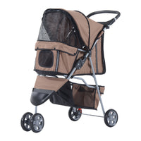PawHut Deluxe 3-Wheel Pet Stroller with Brake, Canopy and Cupholders - Red-Lightweight, foldable design simplifies storage and transport 