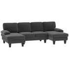 HOMCOM U-Shaped Sectional Couch with Pillow-top Armrests - Dark Grey-High-density foam and pocket springs ensure comfortable seating without sagging  