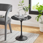 Modway Lippa 20" Round Faux Marble Side Table - Black-Chip-Resistant Metal Pedestal Base