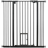 PawHut 41" Pet Gate with Walk Through Door - Black-Double locking system ensures your pet is secured in a place and provide maximum safety